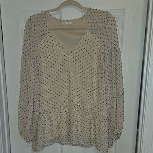 Maurices Cream Ruffled Peplum Blouse with Long Sleeves